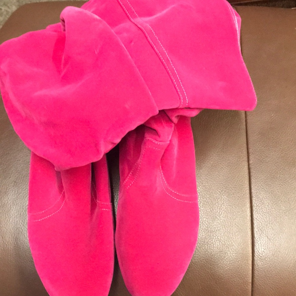 Shoedazzle Bright pink velvety suede like.